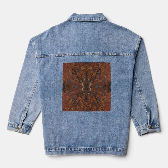 orange leaves on a fall tree denim jacket (Back)