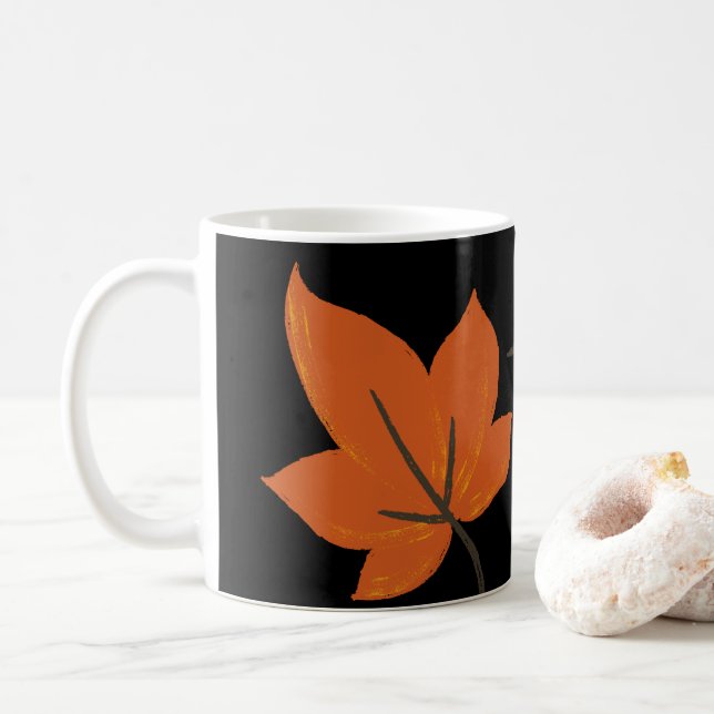 Orange leaves on autumn pattern coffee mug (With Donut)