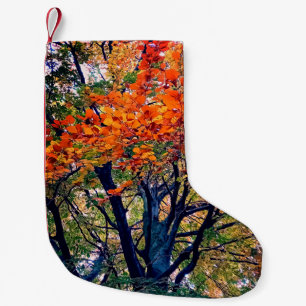 Orange leaves small christmas stocking