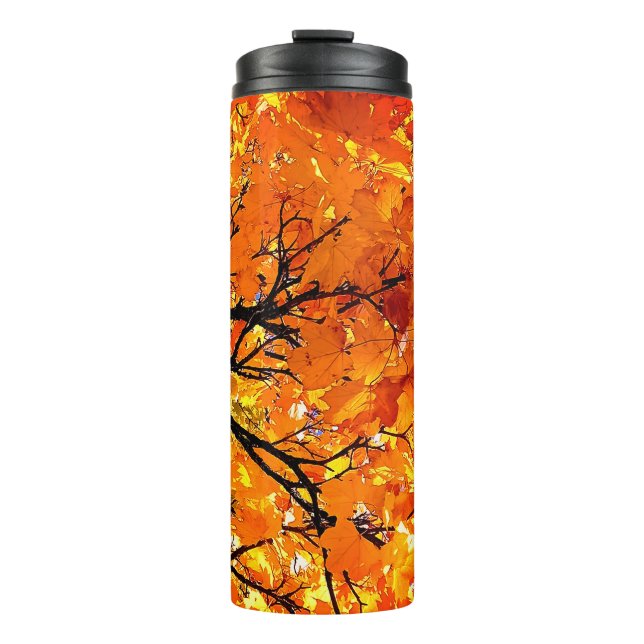Orange leaves thermal tumbler (Front)