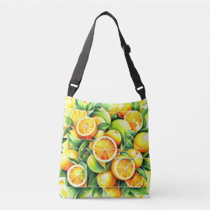 Orange Lemon Botanical Citrus Geometric Crossbody Bag