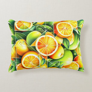 Orange Lemon Botanical Citrus Geometric Decorative Cushion