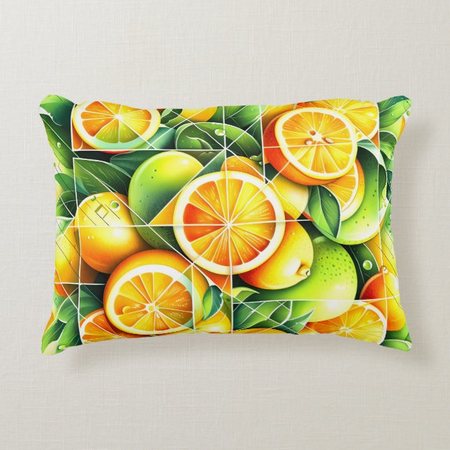Orange Lemon Botanical Citrus Geometric Decorative Cushion (Front)