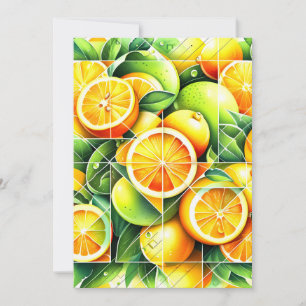 Orange Lemon Botanical Citrus Geometric Holiday Card