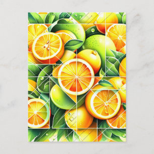 Orange Lemon Botanical Citrus Geometric Holiday Postcard