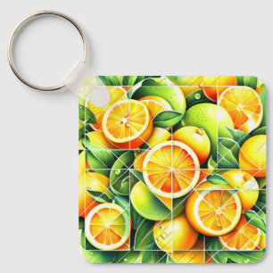 Orange Lemon Botanical Citrus Geometric Key Ring