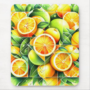 Orange Lemon Botanical Citrus Geometric Mouse Mat