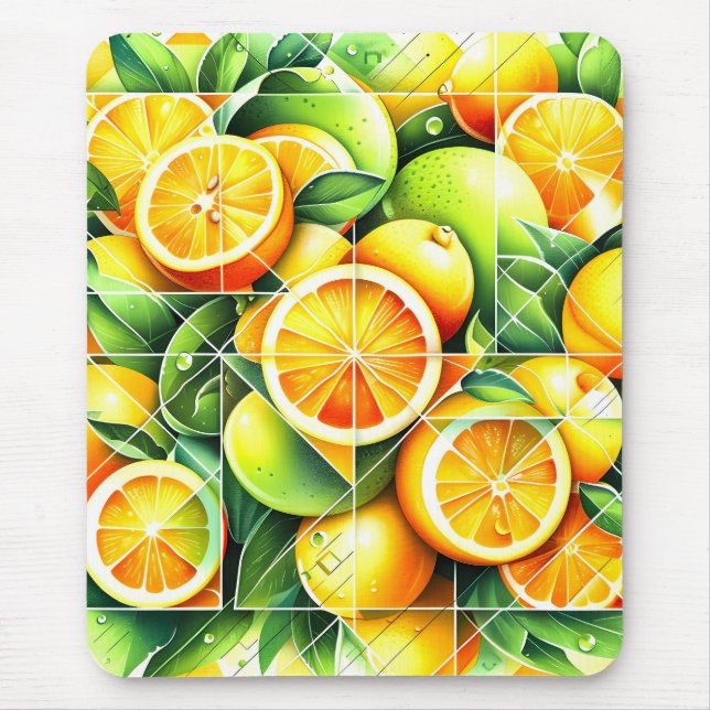 Orange Lemon Botanical Citrus Geometric Mouse Mat (Front)