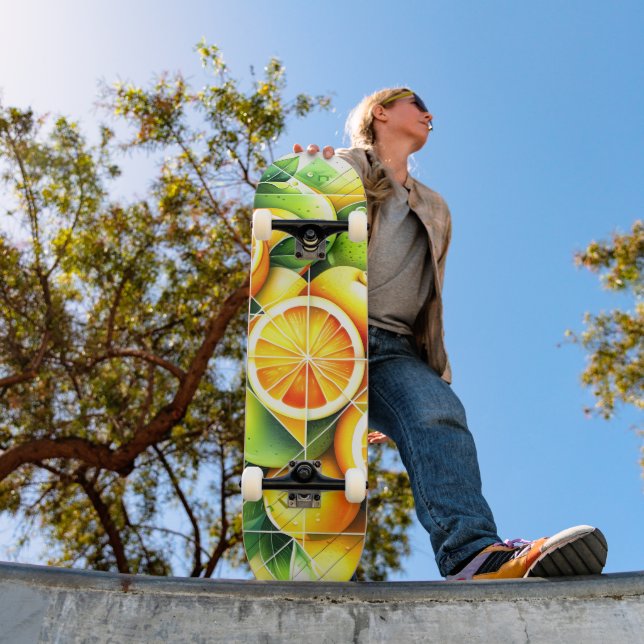 Orange Lemon Botanical Citrus Geometric Skateboard (Outdoor 1)