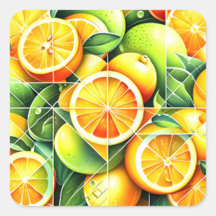 Orange Lemon Botanical Citrus Geometric Square Sticker
