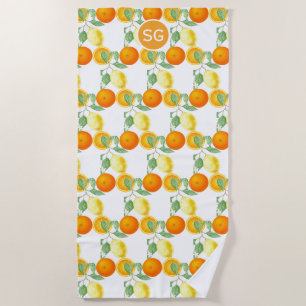 Orange Lemon Citrus Fruit Pattern  Beach Towel