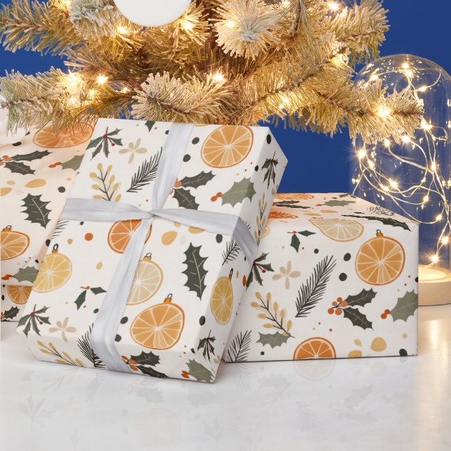 Orange Lemon Citrus Green Yellow  Wrapping Paper (Holidays)