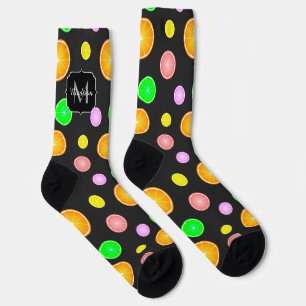Orange lemon grapefruit summer pattern Monogram Socks