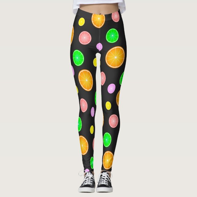Orange lemon lime grapefruit summer party pattern leggings (Front)