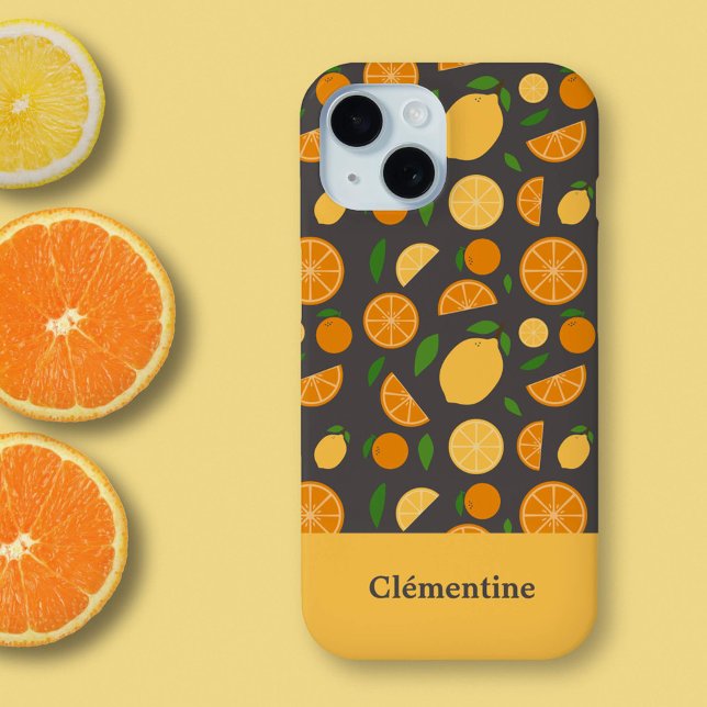 Orange & Lemon Pattern iPhone 15 Case (Orange & Lemon Pattern Phone Case)