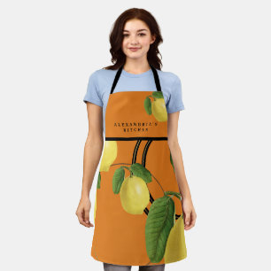 Orange Lemon Print Pattern Your Name + Kitchen Apron
