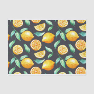 Orange Lemons Green Leaves on Black Tissue Paper