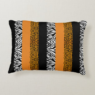 Orange Leopard and Zebra Custom Animal Print Decorative Cushion