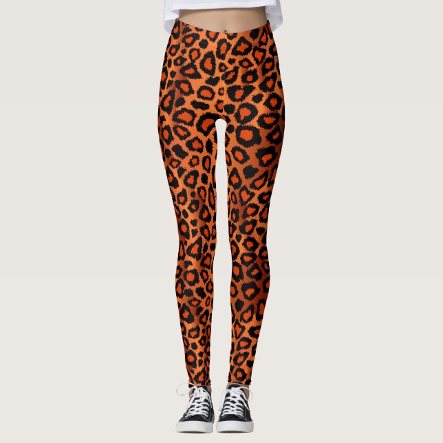 Orange Leopard Animal Skin Print Leggings (Front)