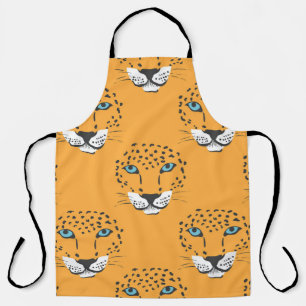 Orange leopard head, seamless pattern. apron