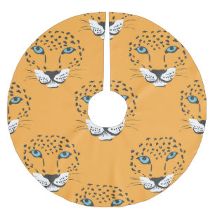Orange leopard head, seamless pattern. brushed polyester tree skirt