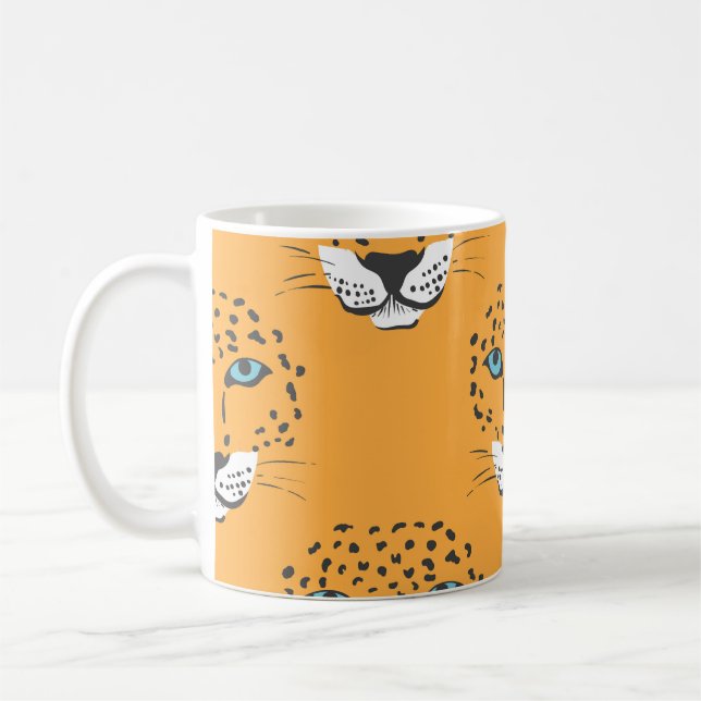 Orange leopard head, seamless pattern. coffee mug (Left)