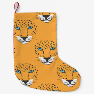 Orange leopard head, seamless pattern. small christmas stocking