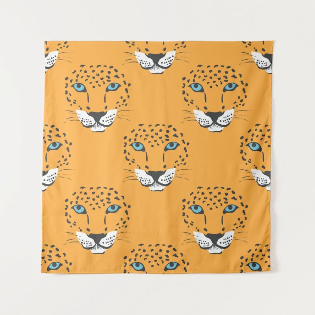 Orange leopard head, seamless pattern. tapestry (Front)