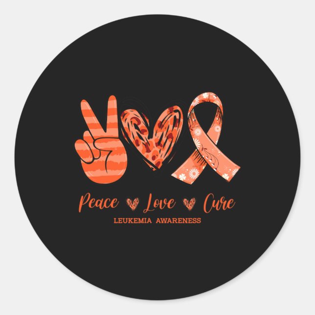 Orange Leopard Peace Love Cure Leukaemia Awareness Classic Round Sticker (Front)