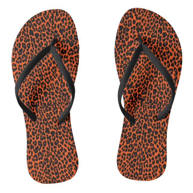 Orange Leopard Skin Print Flip Flops (Footbed)
