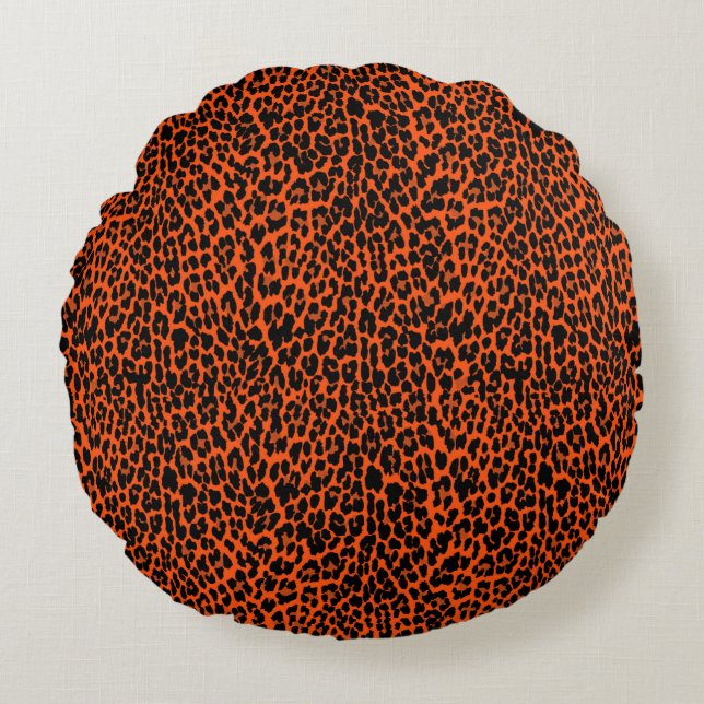 Orange Leopard Skin Print Round Pillow (Front)
