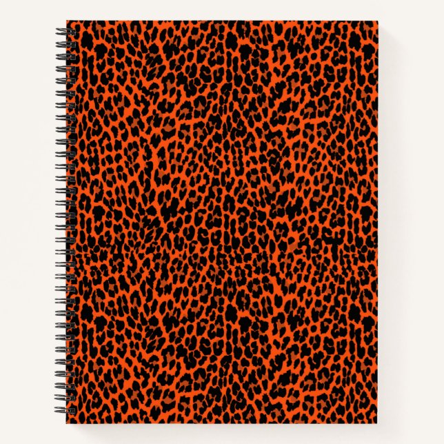 Orange Leopard Skin Print Spiral Notebook (Front)