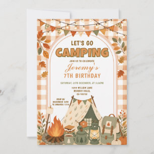 Orange Let's Go Camping Birthday Outdoor Adventure Invitation