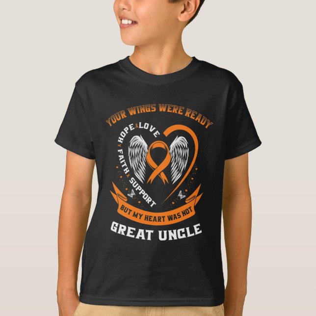 Orange Leukaemia Awareness Great Uncle Your Wings  T-Shirt (Front)