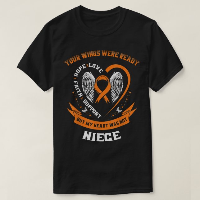 Orange Leukaemia Awareness Niece Childhood Cancer  T-Shirt (Design Front)