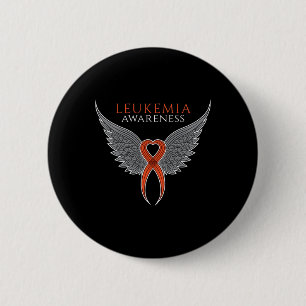 Orange Leukaemia Awareness Ribbon with Angel Wings 6 Cm Round Badge