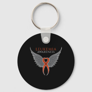 Orange Leukaemia Awareness Ribbon with Angel Wings Key Ring