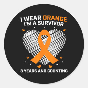 Orange Leukaemia Survivor Gifts 3 Years Cancer Fre Classic Round Sticker