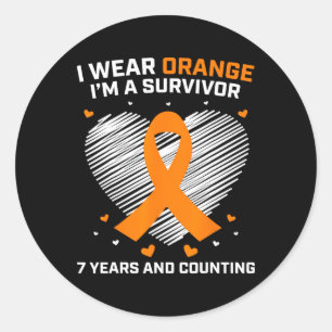 Orange Leukaemia Survivor Gifts 7 Years Cancer Fre Classic Round Sticker