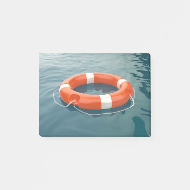 Orange lifebuoy ring in the ocean post-it notes (Front)