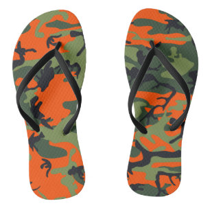 Orange, Light Green, Dark Green, Black Camouflage Flip Flops