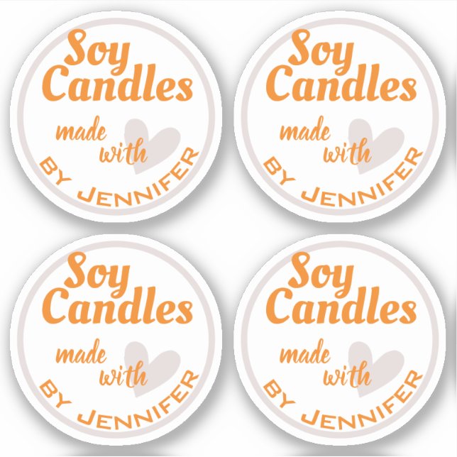Orange Light Grey Heart Made with Love Soy Candles (Front)