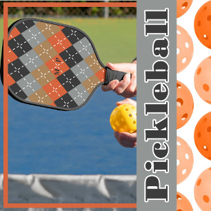 Orange Light Grey Tan Off Black Argyle Pickleball Paddle