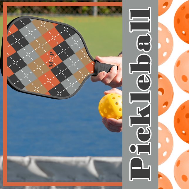Orange Light Grey Tan Off Black Argyle Pickleball Paddle (Creator Uploaded)