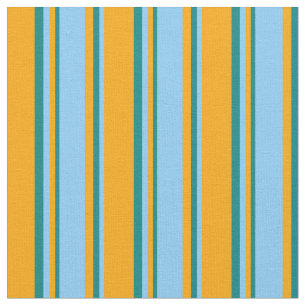 Orange, Light Sky Blue & Teal Coloured Stripes Fabric