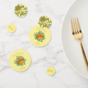 Orange & Light Yellow Peony & Rose Floral Wedding Confetti