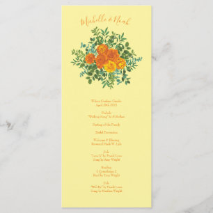 Orange Light Yellow Peony Rose Wedding Programs Menu