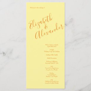 Orange Light Yellow Peony & Rose Wedding Programs Menu