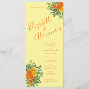 Orange Light Yellow Peony Rose Wedding Programs Menu