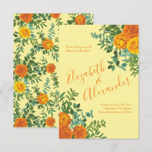 Orange Light Yellow Peony Rose Wedding Save Date Invitation